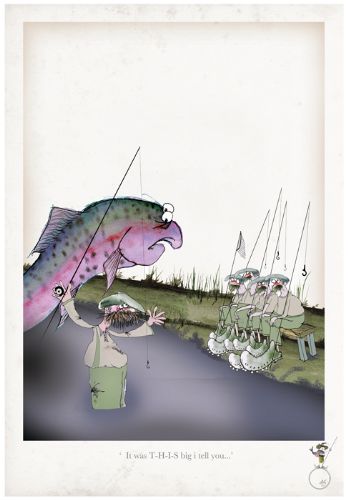 The Big Trout - Funny Fishing Cartoon Art Print by Tony Fernandes